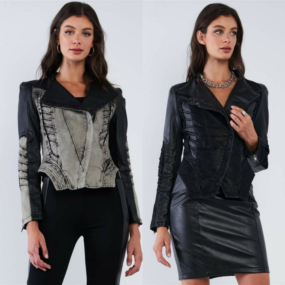 Tempting Fate Corset Paneled Leather Jacket Black - Picture 7 of 7